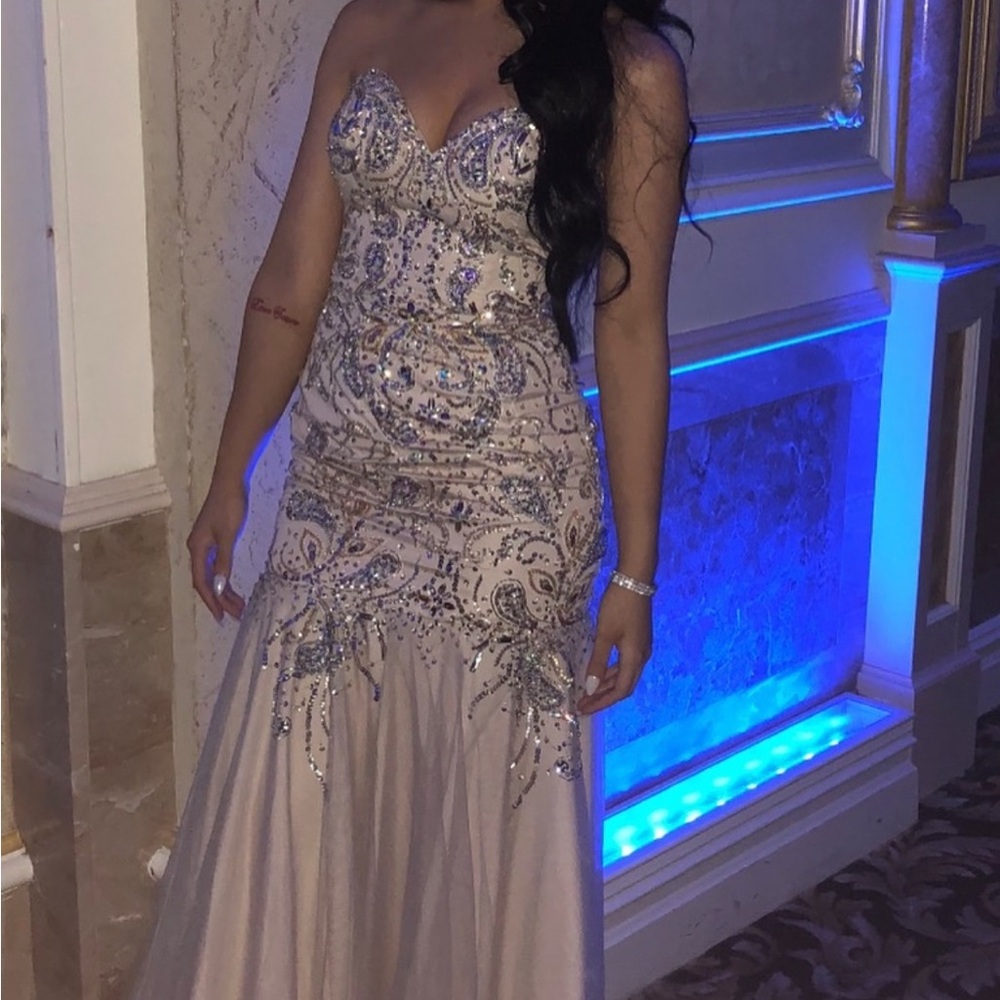 Elegant Cream Embellished Evening Gown Prom gown or wedding gown